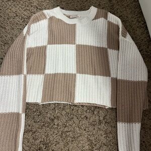 moon & madison Brown and White Checkered Sweater
